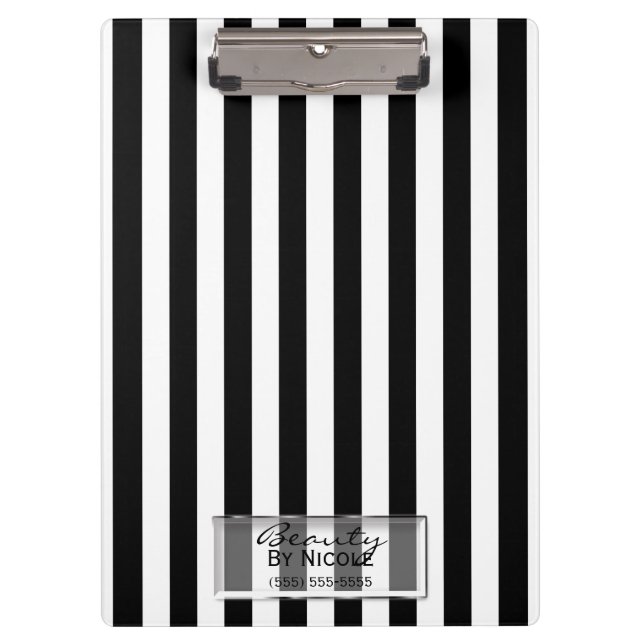 Schwarz-weiße Streifen Elegante Glam Personalisier Klemmbrett (Vorderseite)