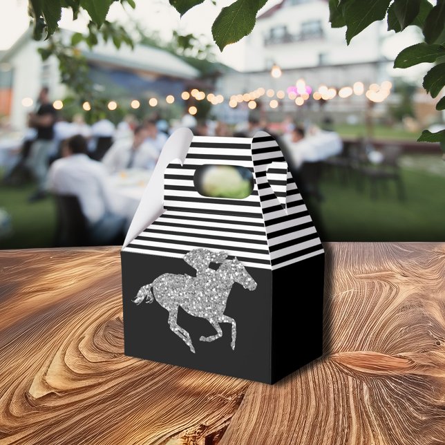 Schwarz-weiße Streifen Geschenkschachtel (Silver Racehorse Black White Stripes Favor Boxes)