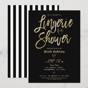 Schwarz Weiße Streifen Glam Gold Wäsche Dusche Einladung