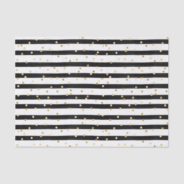Schwarz-weiße Streifen Goldpolka-Punkte Seidenpapier (Vorderseite)
