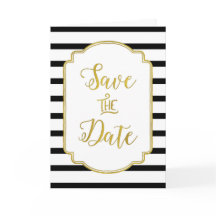 Schwarz-weiße Streifen-GoldSave the Date Karte