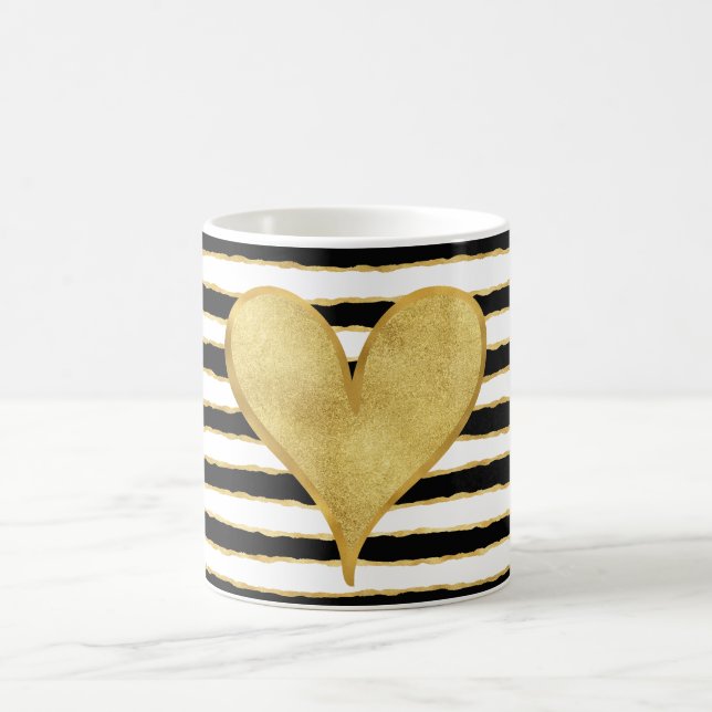 Schwarz-weiße Streifen Herz Kaffeetasse (Mittel)