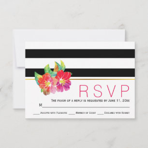 Schwarz-weiße Streifen im Wasserfarben - Hochzeit RSVP Karte