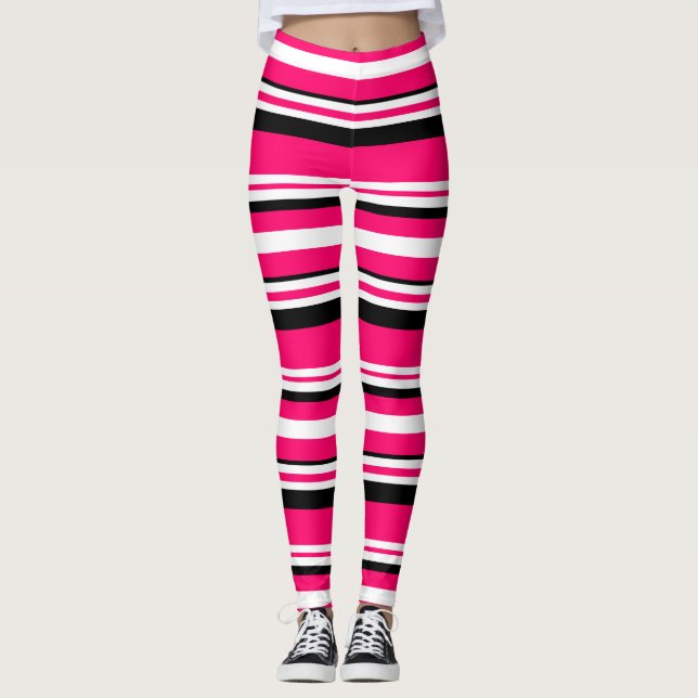 Schwarz-weiße Streifen Leggings (Vorderseite)