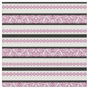 Schwarz-weiße Streifen mit Magenta-Blumenmuster Stoff