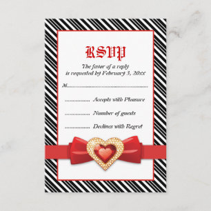 Schwarz-weiße Streifen mit rotem Juwel Hochzeit RS RSVP Karte