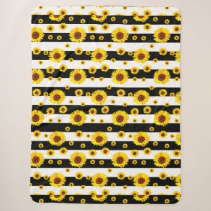 Schwarz-weiße Streifen mit Sonnenblumen Blume Sherpadecke