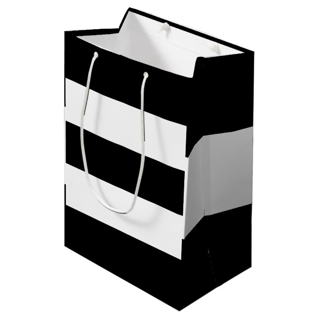 Schwarz-weiße Streifen Mittlere Geschenktüte (Vorderseite Schrägansicht)