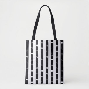 Schwarz-weiße Streifen Modernes Herzmuster Tasche
