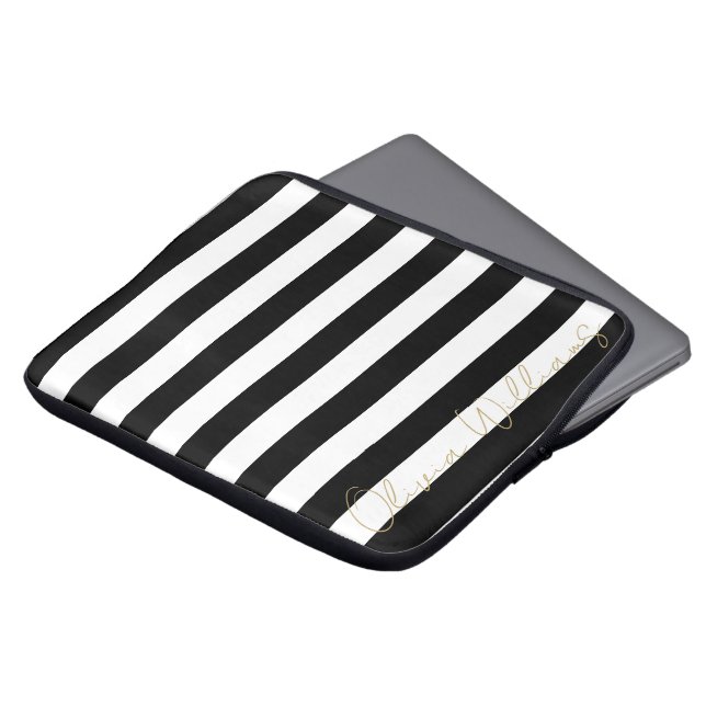Schwarz-weiße Streifen Muster Laptopschutzhülle (Vorne Oben)