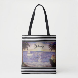 Schwarz-weiße Streifen & Ocean Beach Landschaft Tasche