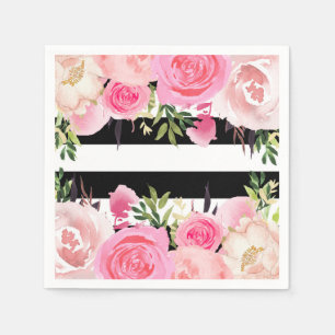 Schwarz Weiße Streifen Rosa Florale Hochzeitstorte Serviette