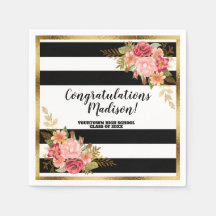 Schwarz Weiße Streifen Rosa Gold Floral Abschluss