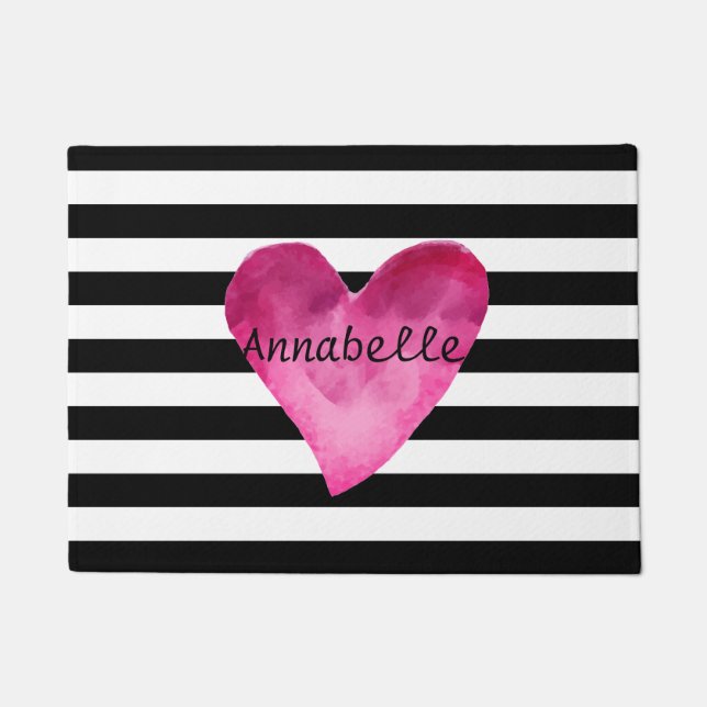 Schwarz + Weiße Streifen Rosa Wasserfarbe Name des Fußmatte (Vorderseite)