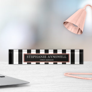 Schwarz-weiße Streifen Rose Gold Personalisiert Namensplakette