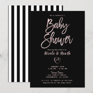 Schwarz Weiße Streifen Roségold Rosa Babyparty Einladung