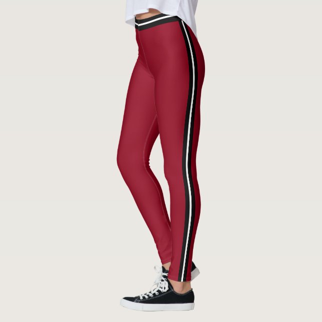 Schwarz-weiße Streifen - Rote Leggings wählen Farb (Links)