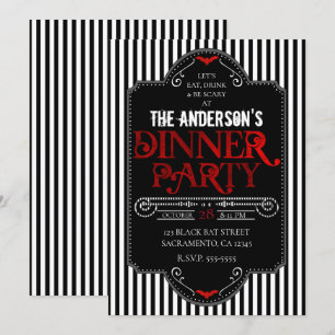 Schwarz-weiße Streifen Rotes Gotisches Abendessen  Einladung