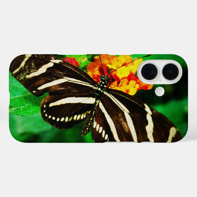 Schwarz-weiße Streifen Schmetterling langes Zebra- iPhone 16 Hülle (Rückseite (Horizontal))