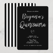 Schwarz & Weiße Streifen Silberherz 15 Quinceañera