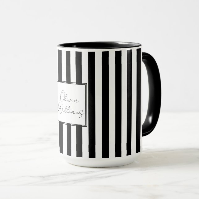 Schwarz-weiße Streifen Tasse (VorderseiteRechts)
