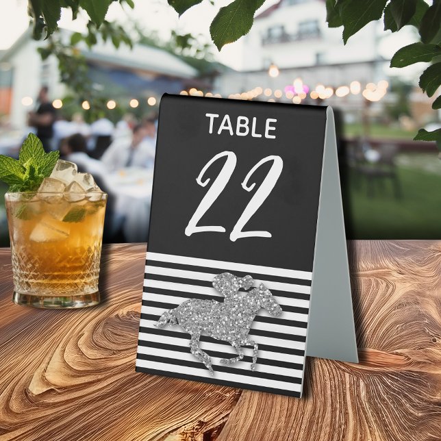 Schwarz-weiße Streifen Tischaufsteller (Silver Racehorse Black White Stripes Table Tent Sign)