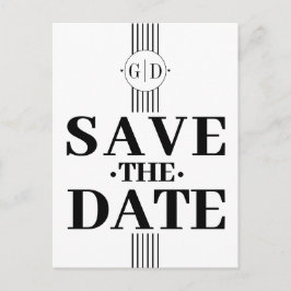 Schwarz-weiße Streifen und Initialen Save the Date Postkarte