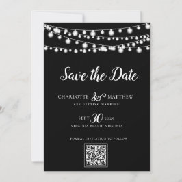 Schwarz-weiße String Lights Modernes Skript Rette  Save The Date