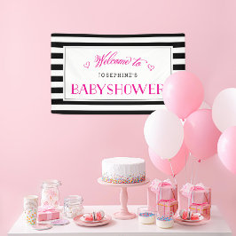 Schwarz-weiße Strip Fuchsia-Mama als | Babydusche Banner