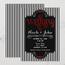 Schwarz-weiße Stripes Red Gothic Bat Hochzeit