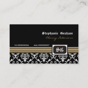 Schwarz-weiße, stylische Damask Monogramm Visitenk Visitenkarte