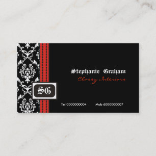 Schwarz-weiße, stylische Damask Monogramm Visitenk Visitenkarte
