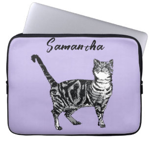 Schwarz-weiße Tabby-Katze Mädchen Name Lila Laptopschutzhülle