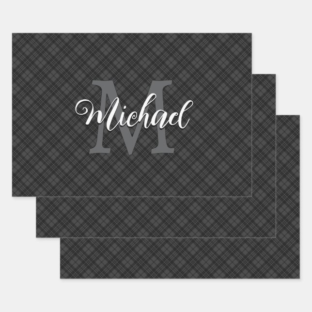 Schwarz-weiße Tartan karierter Winter Weihnachts M Geschenkpapier Set (Set)