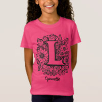 Schwarz-weiße Tattoo-Blumen-Monogramm-Buchstabe L