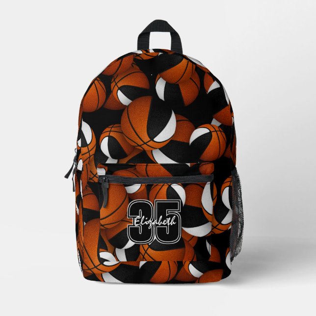 Schwarz-weiße Teamfarben Basketballmuster Bedruckter Rucksack (Vorderseite)