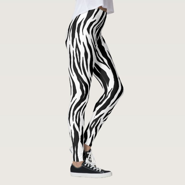 Schwarz-weiße Tiger Streifen Tierbild Leggings (Rechts)