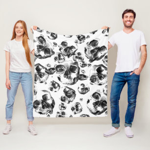 Schwarz-weiße Totenkopf-Skolett-Totenkopf-Art-Patt Fleecedecke