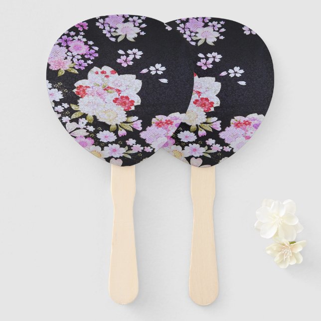 Schwarz-weiße traditionelle japanische Blume Fächer (Vorne und Hinten)
