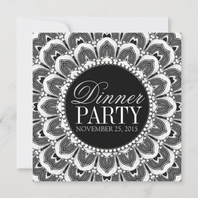 Schwarz-weiße Tribal Daisy Abendessen Party Einlad Einladung (Vorderseite)