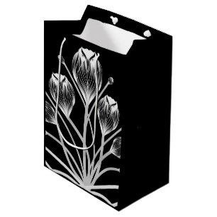 Schwarz-Weiße Tulpen-Eulen-Geschenktasche H&S Mittlere Geschenktüte