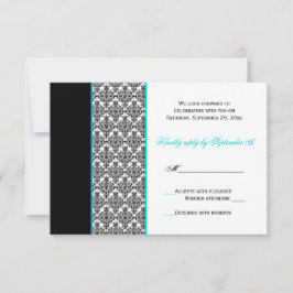 Schwarz-weiße Türkis Damask RSVP-Karte RSVP Karte