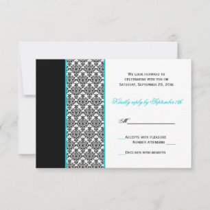 Schwarz-weiße Türkis Damask RSVP-Karte RSVP Karte