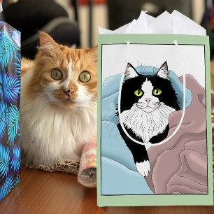 Schwarz-weiße Tuxedo-Decken Niedlich Blau Rosa Mittlere Geschenktüte