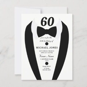 Schwarz-weiße Tuxedo Mens 60. Geburtstagsparty Ein Einladung