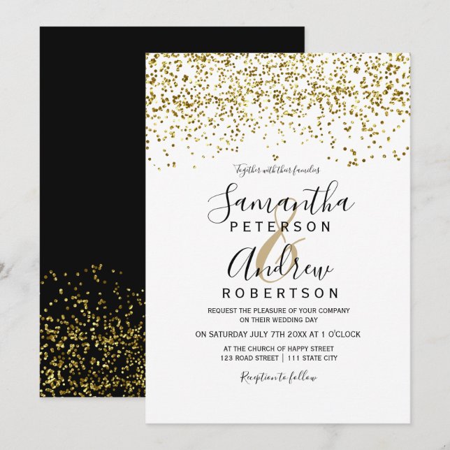 Schwarz-weiße Typografie-Hochzeit Einladung (Vorne/Hinten)