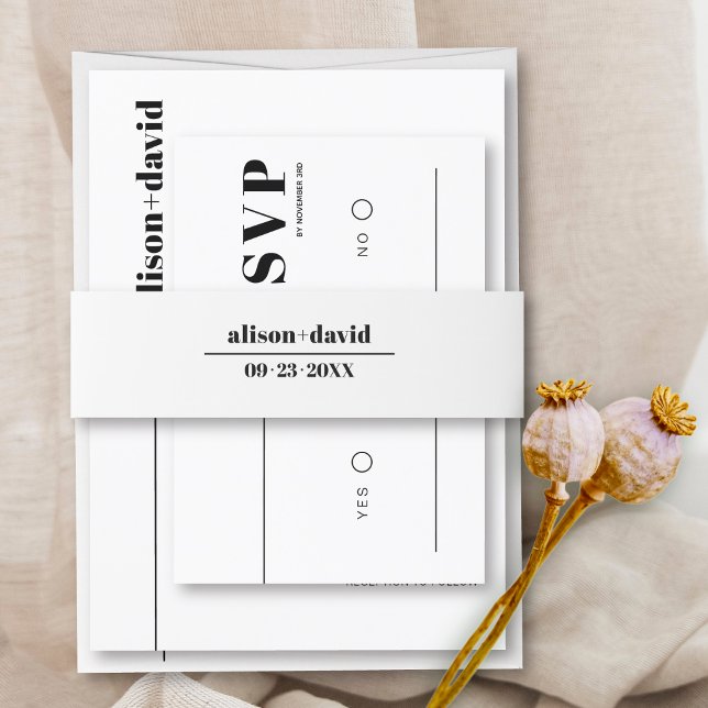 Schwarz-weiße Typografie minimalistische Hochzeit Einladungsbanderole (Von Creator hochgeladen)