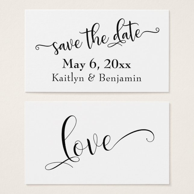 Schwarz-weiße Typografie Save the Date Einsteckkar (Vorne & Hinten)