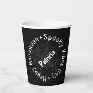 Schwarz-weiße Typografie Spooky Spaß glücklich Hal Pappbecher