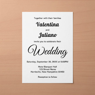Schwarz-weiße Typografie-Stil-Hochzeit Einladung